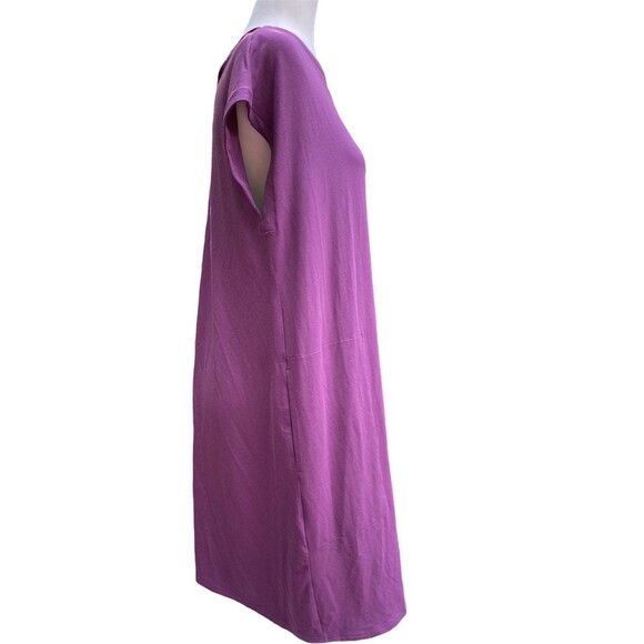Eileen Fisher Twist Back Bateau Neck Purple Jersey Tunic Shift Midi Dress Sz M - Picture 5 of 11